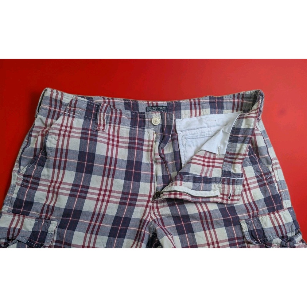 Polo Jeans Company Cargo Shorts Mens 38 Red Blue Plaid Ralph Lauren